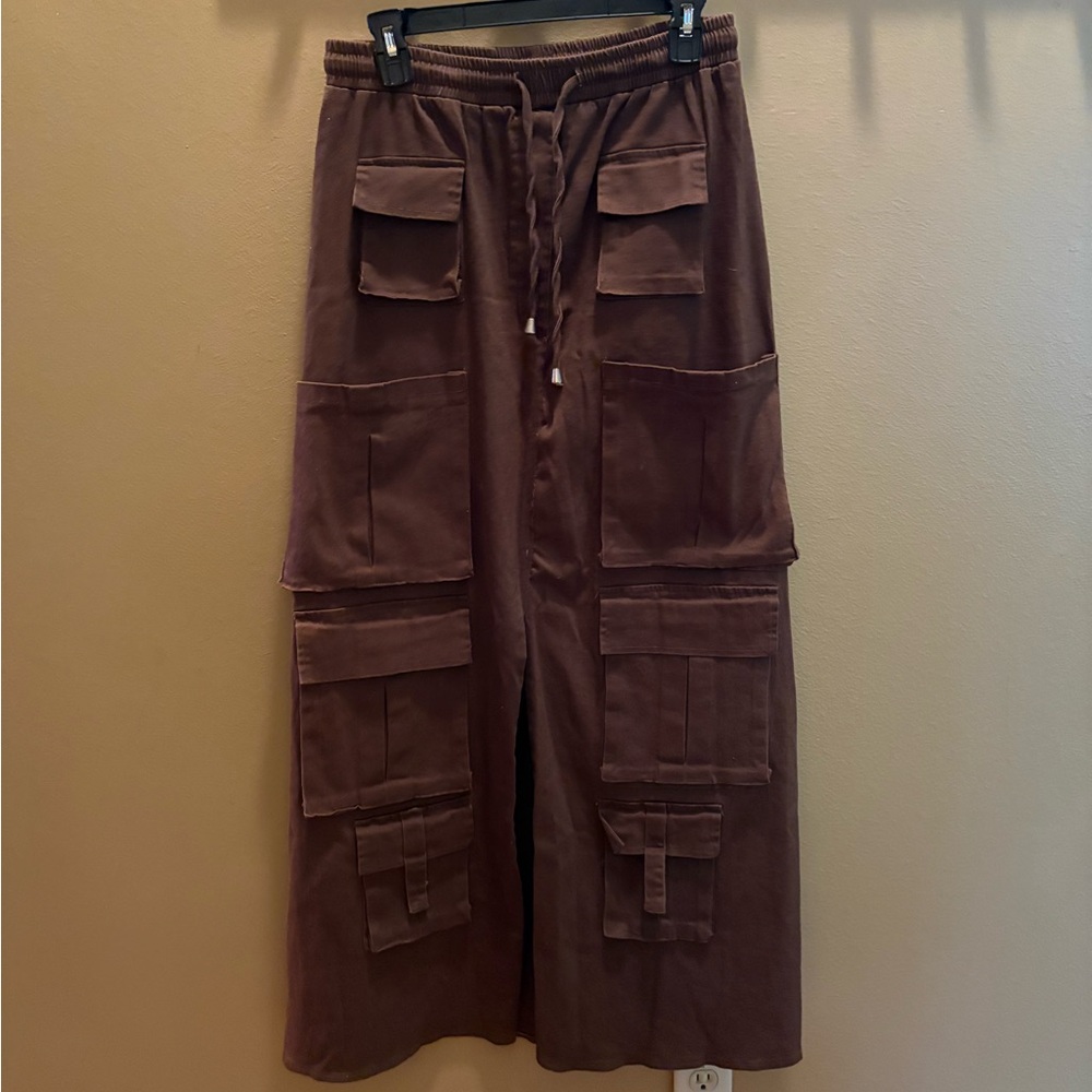 Brown Cargo Maxi Skirt